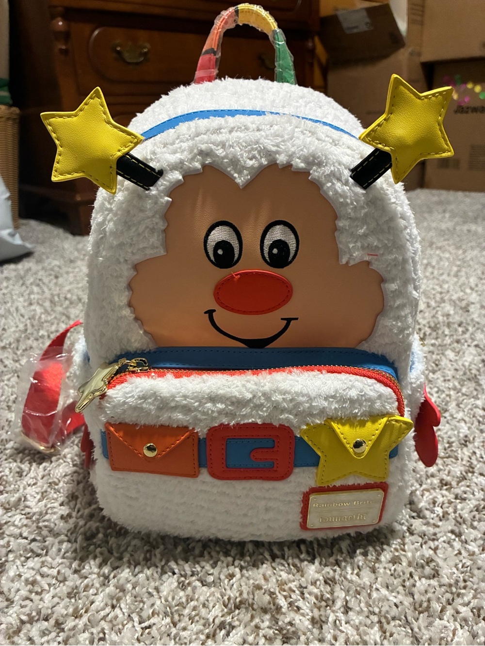 Rainbow Rainbow Brite Plush Mini Backpack with White, Red, Blue, Yellow Accents